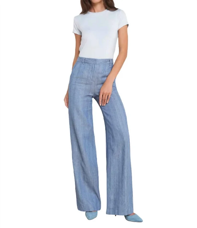 women's embroidered pantsLivvy Straight Leg Trouser In Slate Blue Pinstripe