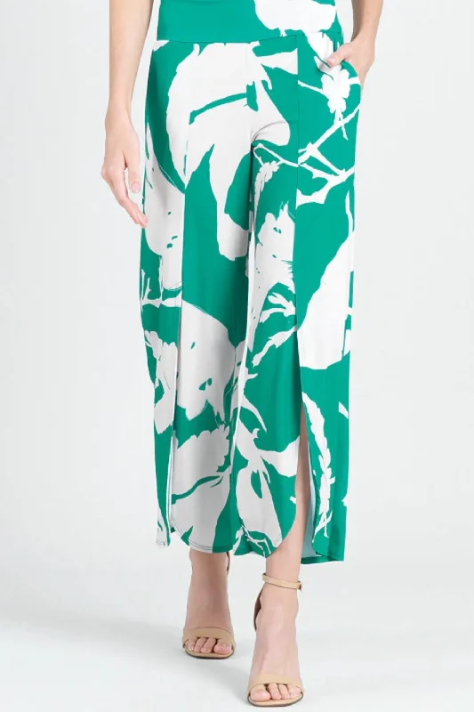 women's silk pantsFront Slit Ankle Petal Pant In Green/ivory