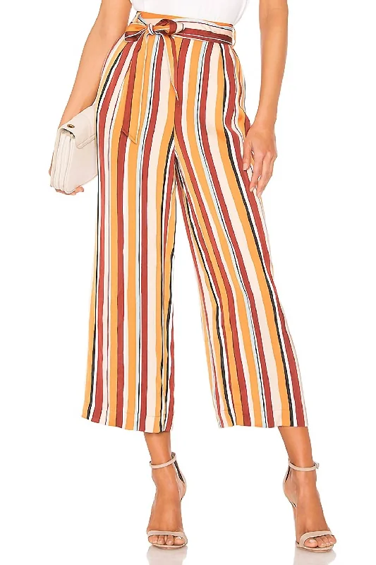 women's straight-leg pantsStriped Satin Belted Wide Leg Crop Pants In Multicolor