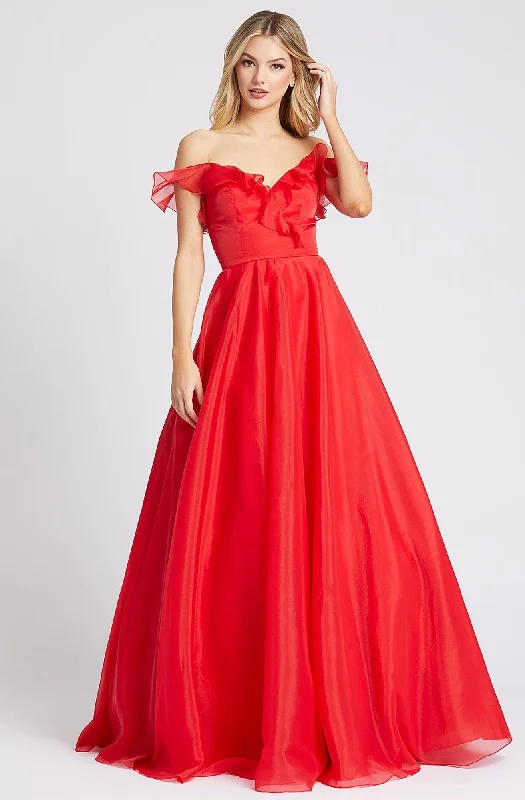 Formal Dress for Holiday PartiesIeena Duggal - Ruffled Off Shoulder V-Neck A-Line Gown 48942ISC