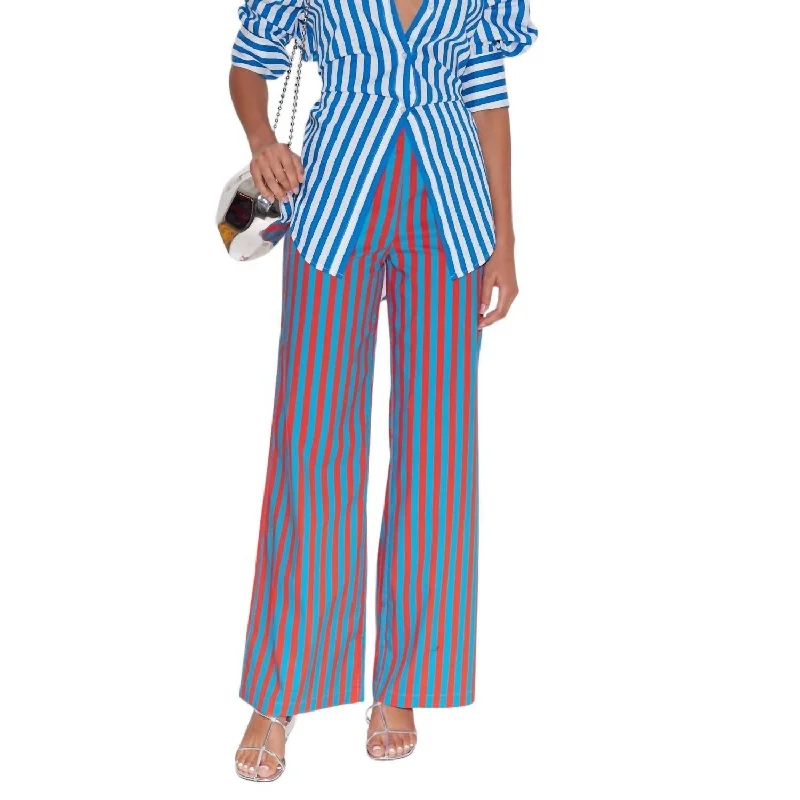 women's vintage pantsPia Striped Poplin Pants In Blue/paprika Stripe