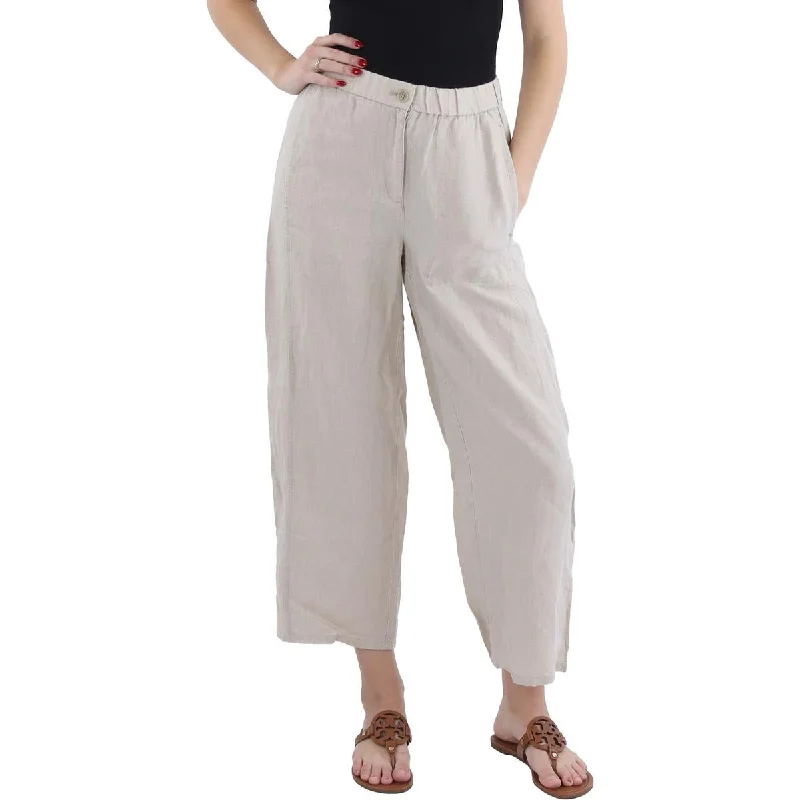 women's patterned pantsPetites Womens Organic Linen Cropped Wide Leg Pants