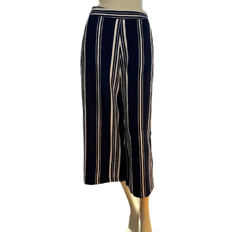 women's leggingsClassic Navy Striped Wide Leg Pants In Navy, White