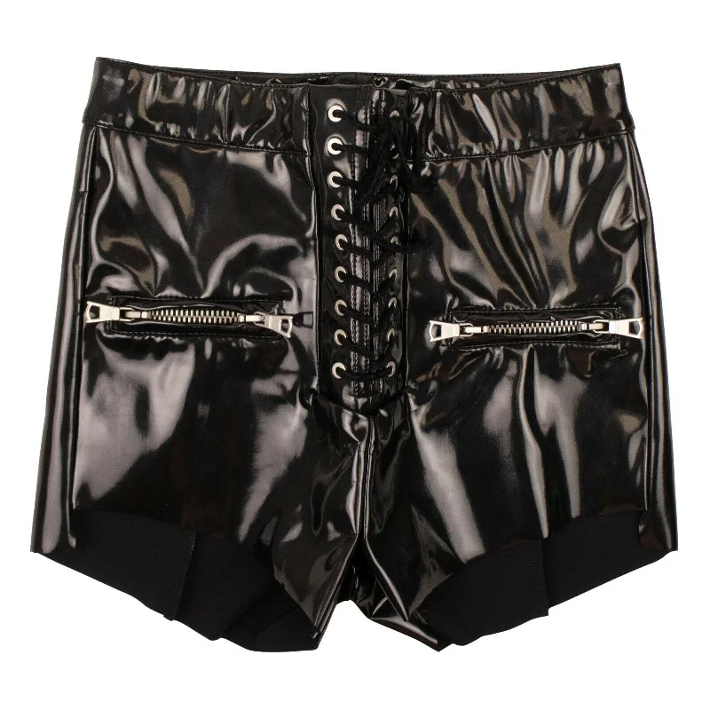 women's luxury pantsUnravel Project Lace Up Closure Shorts - Black