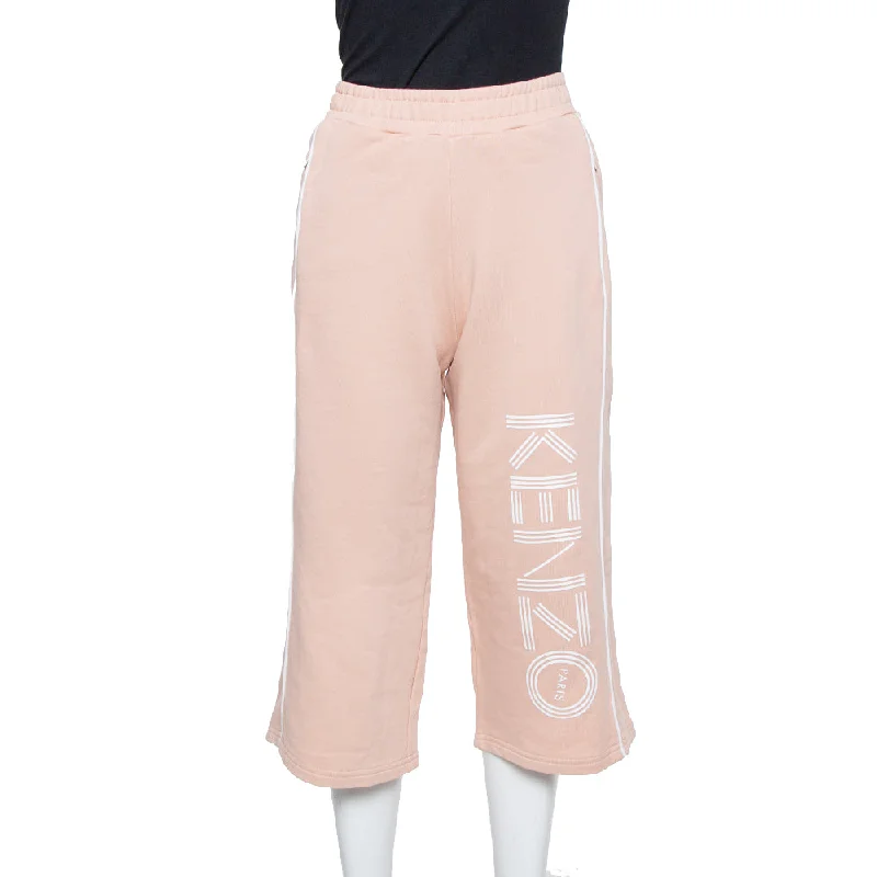 women's low-rise pantsKenzo Salmon Pink Knit Logo Printed Cropped Track Pants