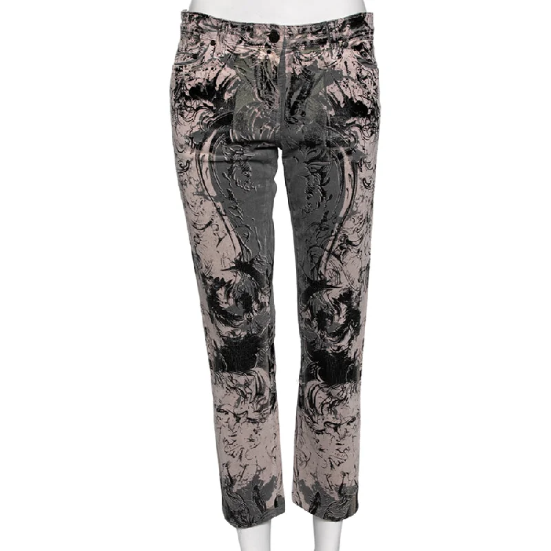 women's adventure pantsRoberto Cavalli Grey Printed Cotton Straight Pants