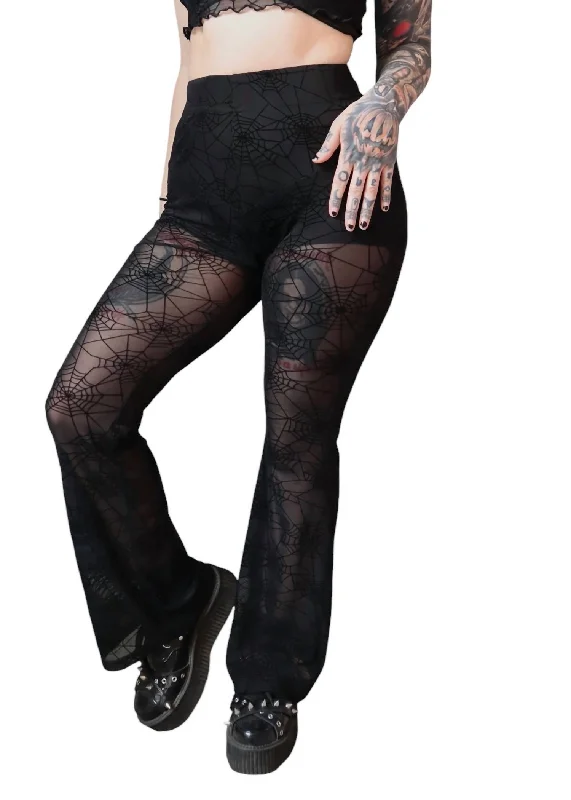 women's bell-bottom pantsSpider Web Mesh Flare Pants In Black