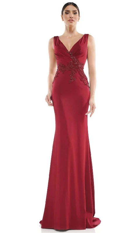 Formal Dress for Art GalleriesMarsoni by Colors - Plunging V-Neck Pleated Long Gown MV1054SC