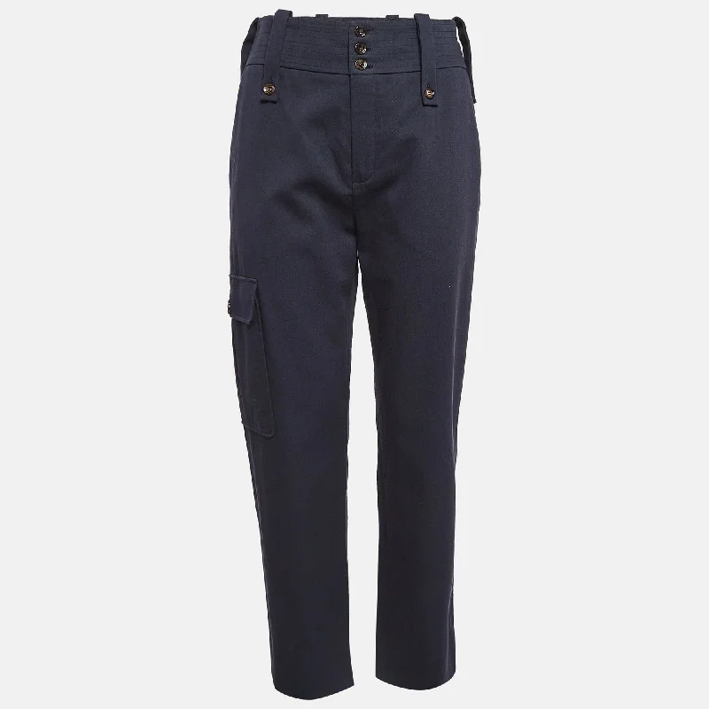 women's satin pantsChloe Deep Navy Blue Gabardine Cotton Cargo Pant