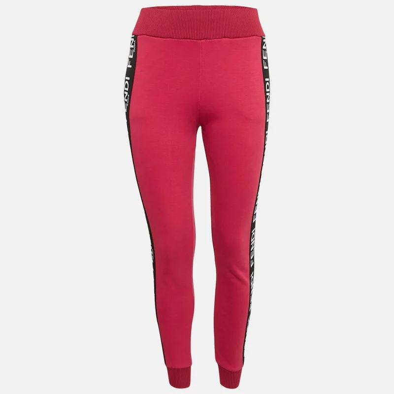 women's bridal pantsFendi Pink Cotton Knit Logo Band Detail Track Pant