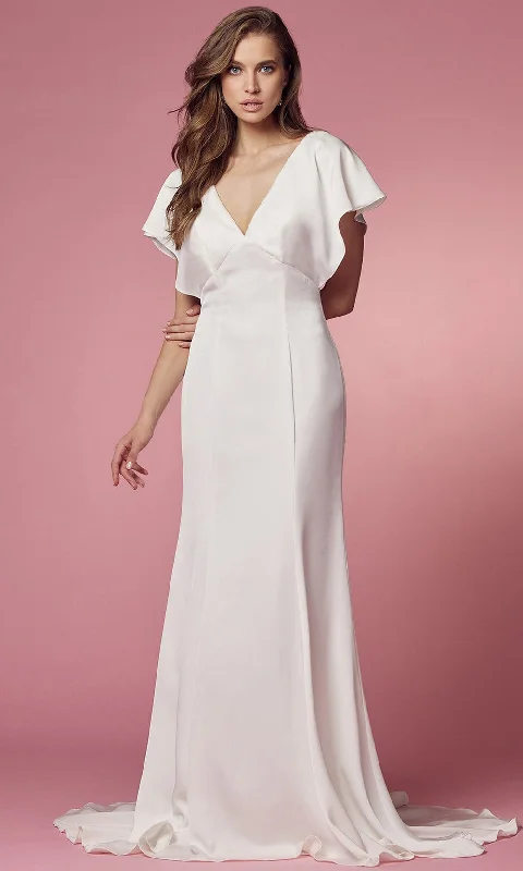 Formal Dress for Eco-Conscious EventsNox Anabel Bridal - JE912 V-Neck Scoop Back A-Line Gown