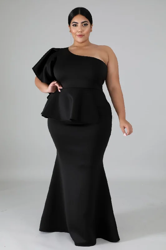 Formal Dress for PageantsBlack Denise Peplum Gown