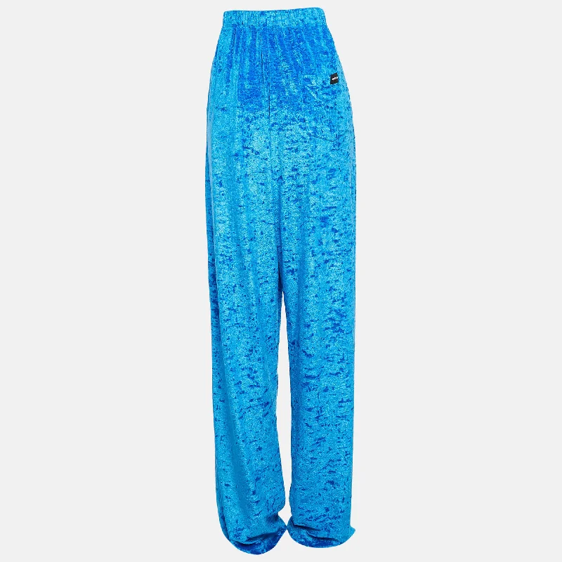 women's flare pantsBalenciaga Blue Velour Wide-Leg Pants