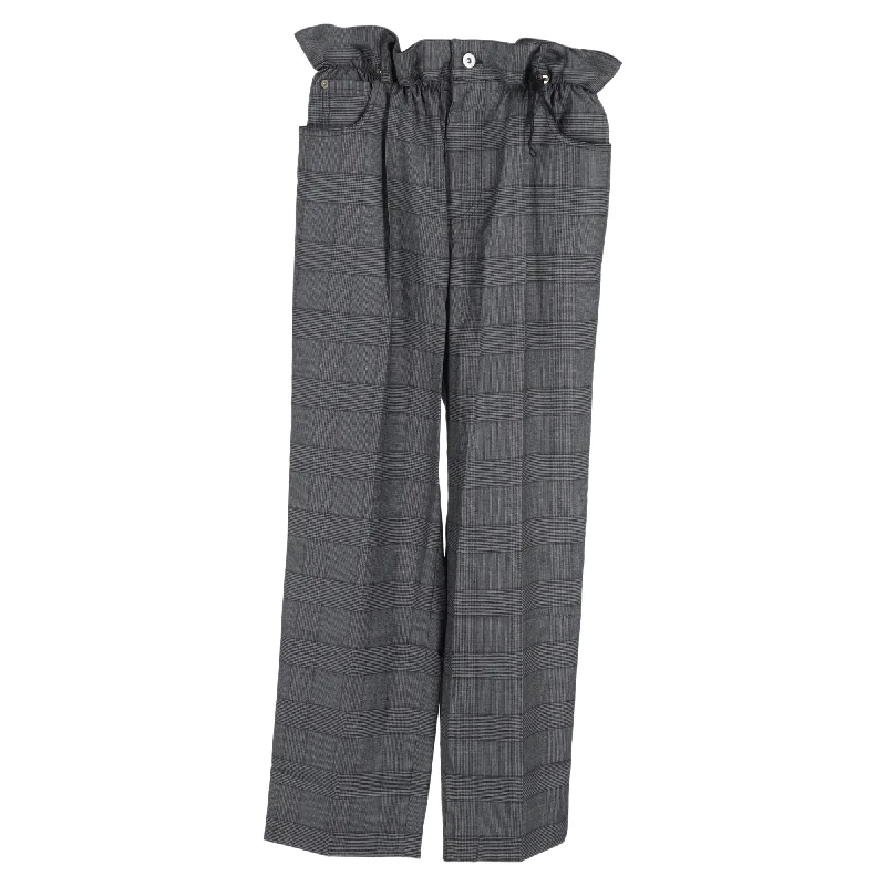 women's cool pantsMiu Miu Plaid Wide-Leg Paper Bag Trousers in Grey Wool