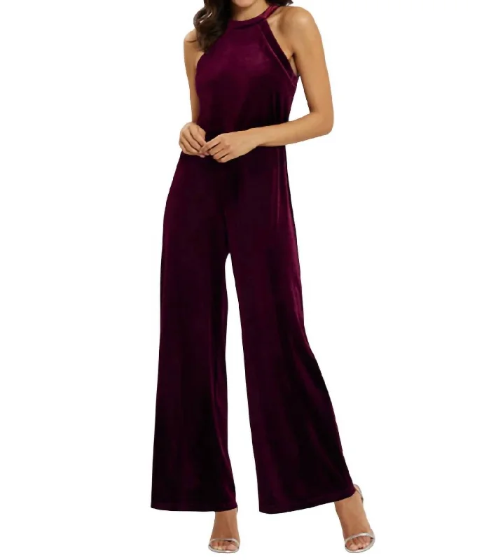 women's straight-leg pantsEdie Velvet Jumpsuit In Garnet/sparkle