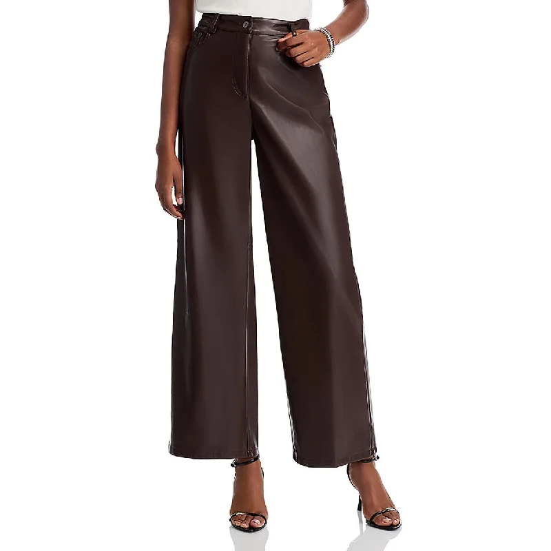 women's distressed denim pantsWomens High Rise Faux Leather Wide Leg Pants