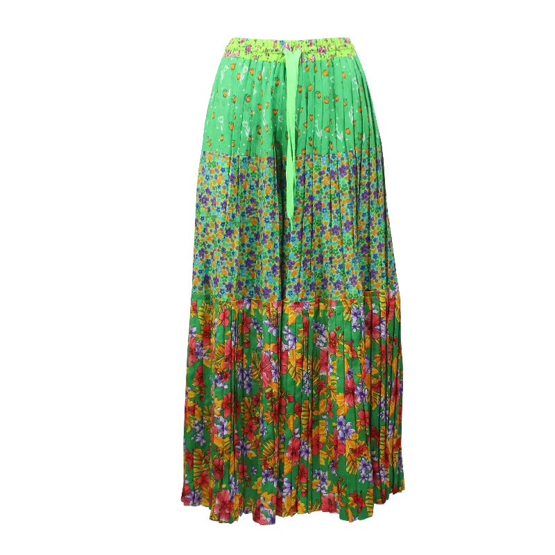 women's trendy pantsLe Jesus Pleated Pattern Mix Palatzo - Green