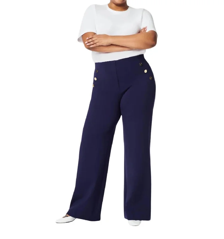 women's jogger pantsPerfect Pant- Button Wide Leg In Lapis Blue