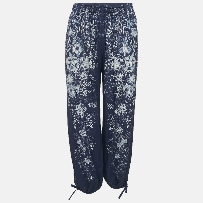 women's bootcut pantsChloé Blue/beige Floral Print Crepe Harem Pant