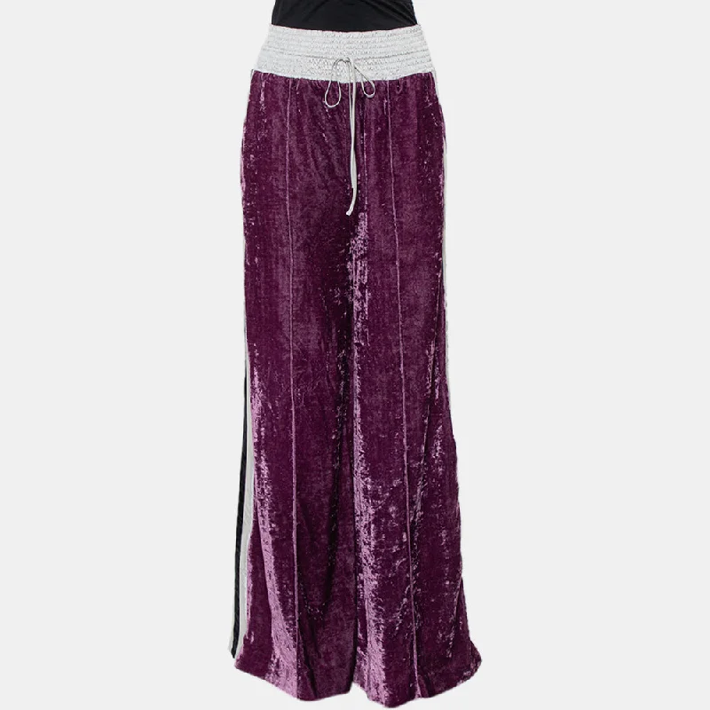 women's skinny pantsOff-White Purple Crushed Velvet Wide Leg Track Pants