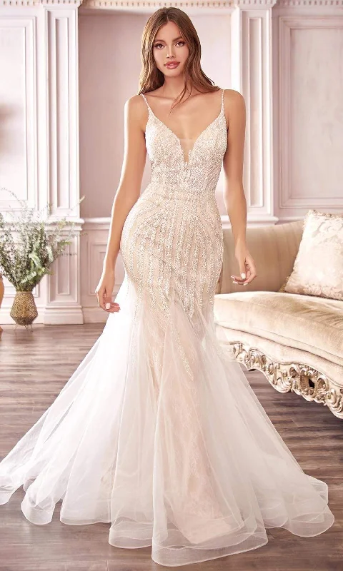 Formal Dress for Semi-Formal EventsCinderella Divine Bridal - Beaded Spaghetti Straps Long Bridal Gown CDS401SC