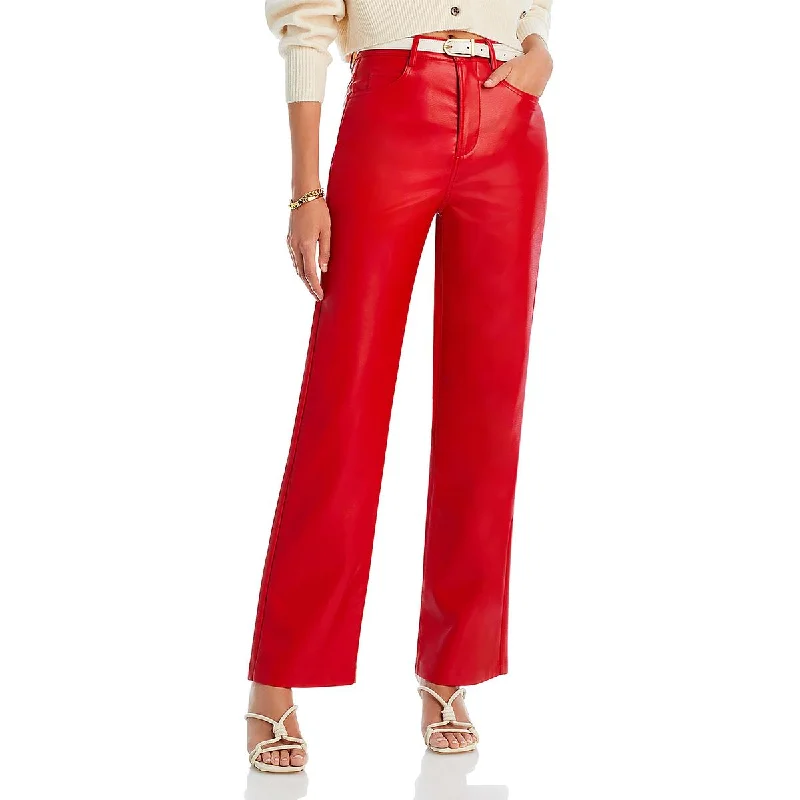 women's hot pantsWomens Faux Leather Solid Straight Leg Pants