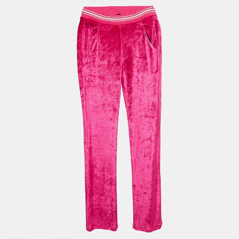 women's designer pantsRoberto Cavalli Pink Embroidered Velvet Knit Pant