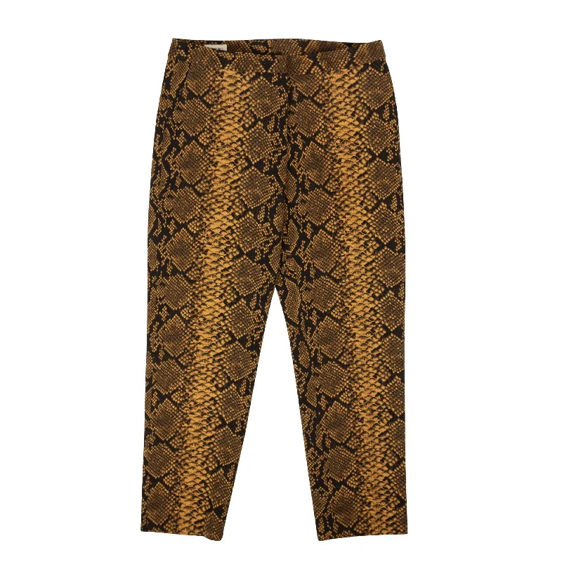 women's sophisticated pantsDries Van Noten Snake Print High Rise Wool Pants - Gold