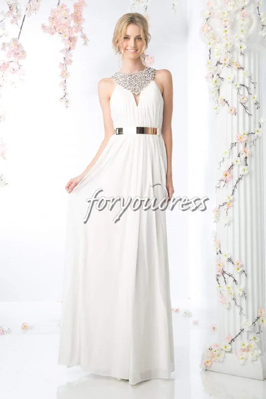 Formal Dress for Cultural FestivalsCinderella Divine - J725 Jewel Metallic Belt A-Line Gown