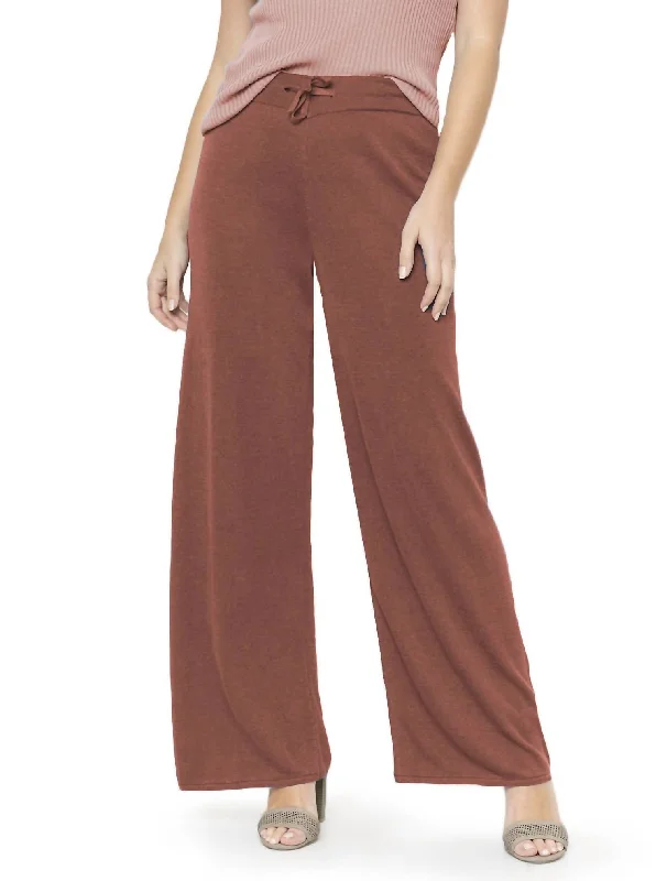 women's formal pantsWide Leg Linen Knit Pant In Bronze