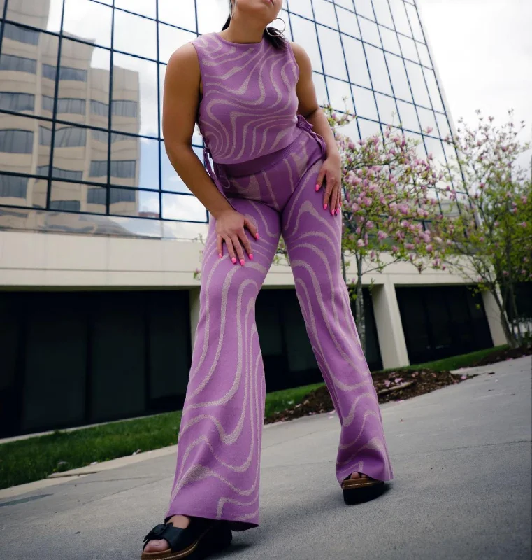 women's drawstring pantsLurex Swirl Flare Pants In Lilac