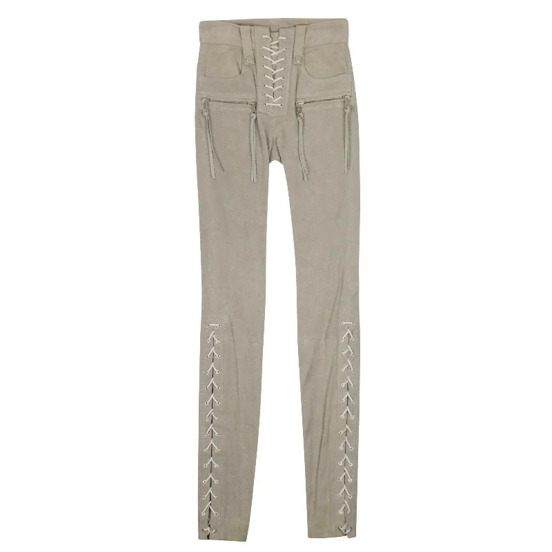 women's low-rise pantsUnravel Project Suede Lace Up Skinny Pants - Gray