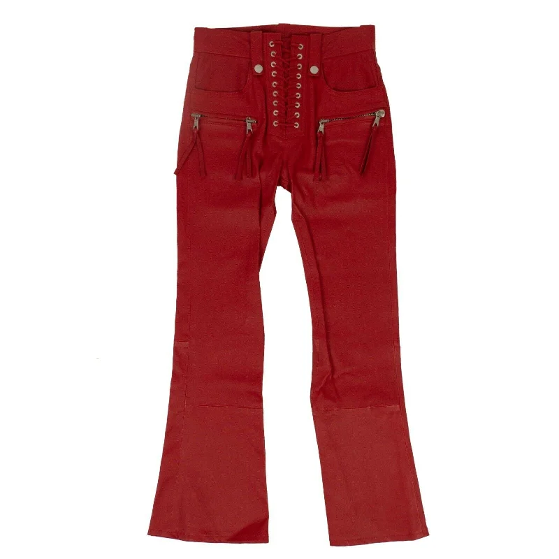 women's affordable pantsUnravel Project Leather Cropped Plonge Lace-Up Pants - Red