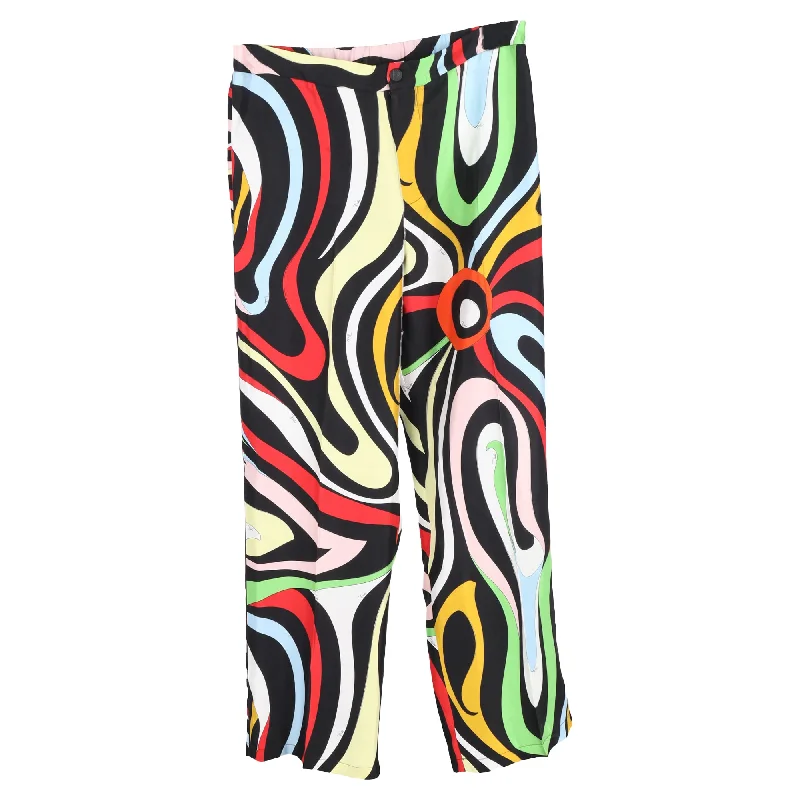 women's summer pantsEmilio Pucci Marmo Straight-Leg Trousers in  Multicolor Silk