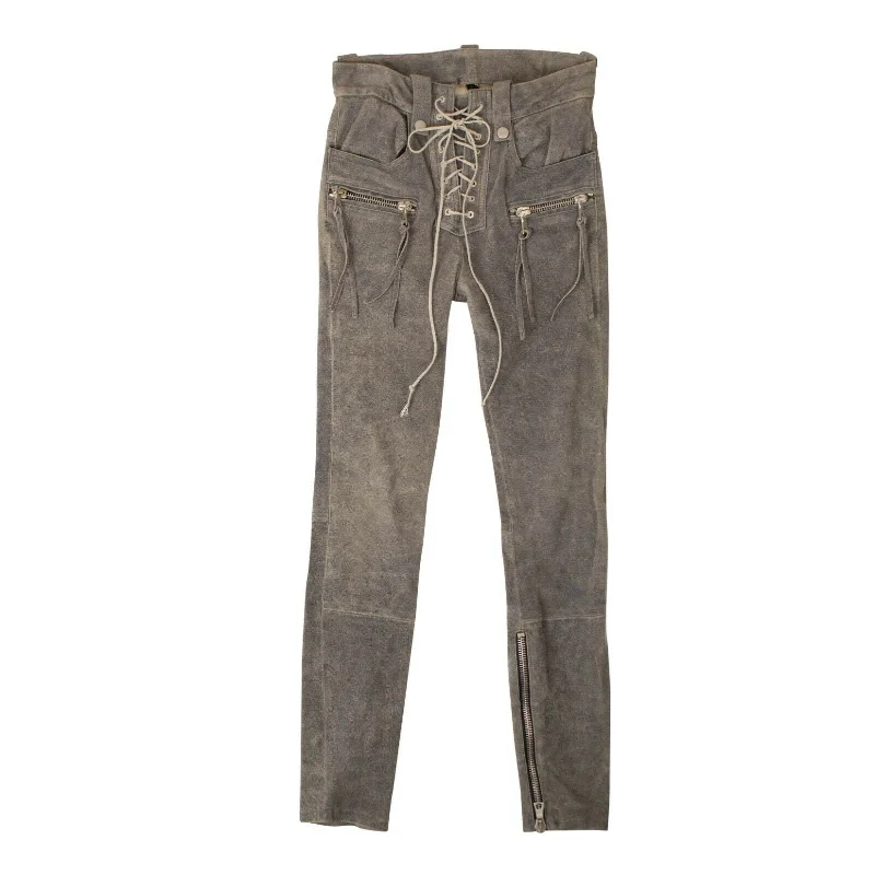 women's skinny pantsUnravel Project High-Rise Lace Trousers - Gray