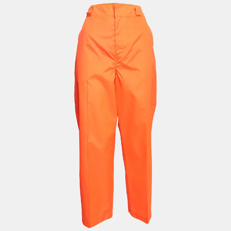 women's leather pantsPrada Florescent Orange Synthetic Loose Fit Pants