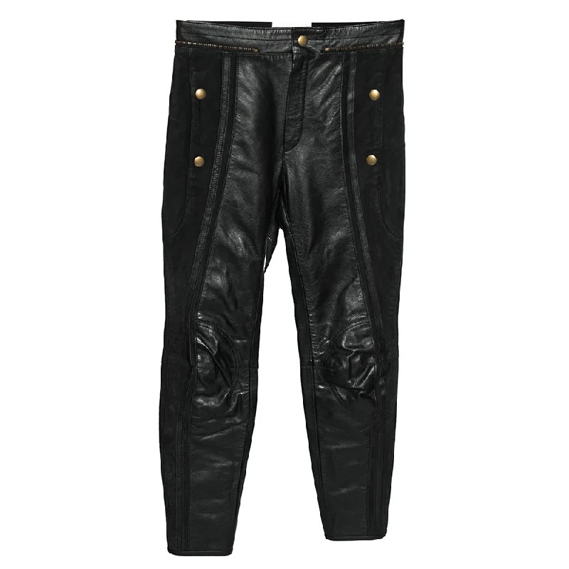 women's reversible pantsChloé Black Leather & Nubuck Paneled Cropped Biker Pant