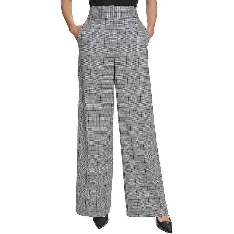 women's embroidered pantsWomens Plaid High Rise Wide Leg Pants