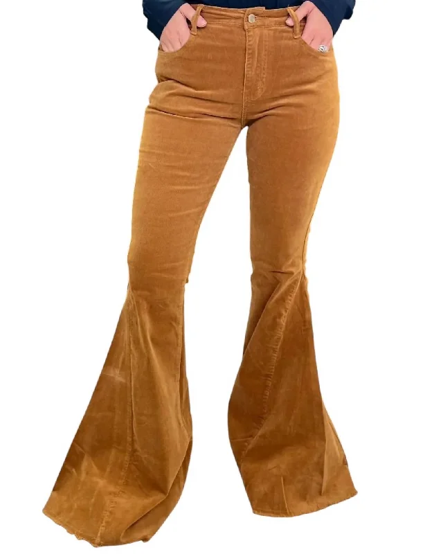 women's zipper pantsBoho Lightweight Corduroy Bellbottom Pants In Camel