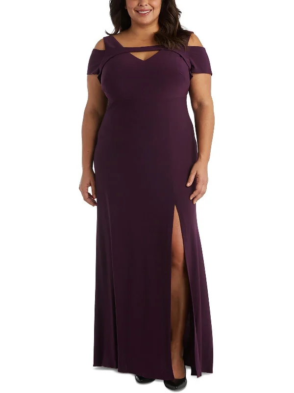 plus-size party dressesPlus Womens Cold Shoulder Full-Length Evening Dress