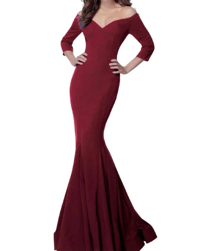 A-line party dressesOff Shoulder Mermaid Long Evening Gown In Burgundy