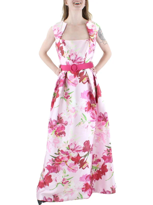 breathable party dressesWomens Floral Pleated Evening Dress