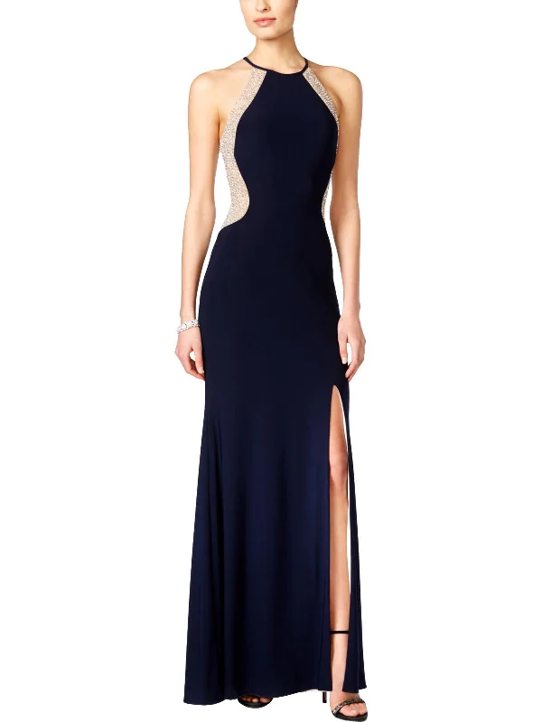 figure-flattering party dressesWomens Halter Slit Evening Dress