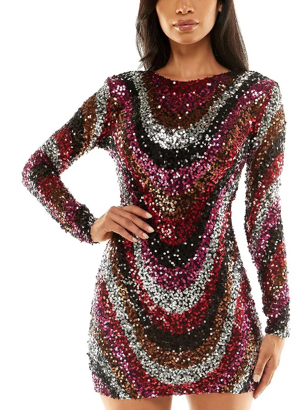 chic party dressesJuniors Womens Sequined Long Sleeves Cocktail and Party Dress