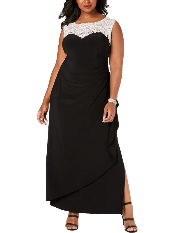 bachelorette party dressesPlus Womens Embroidered Faux Wrap Evening Dress