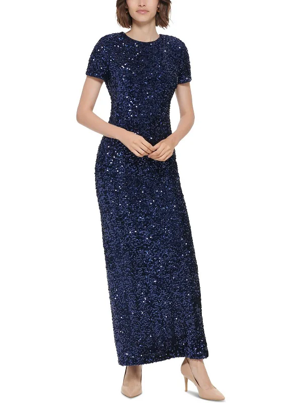 off-the-shoulder party dressesWomens Sequined Back Slit Evening Dress