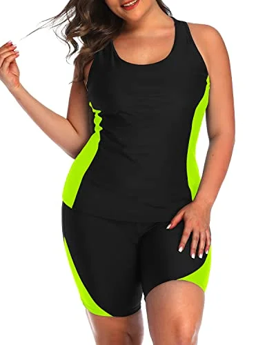 Women's Plus Size Racerback Tankini Swimsuit Boyshorts-Black