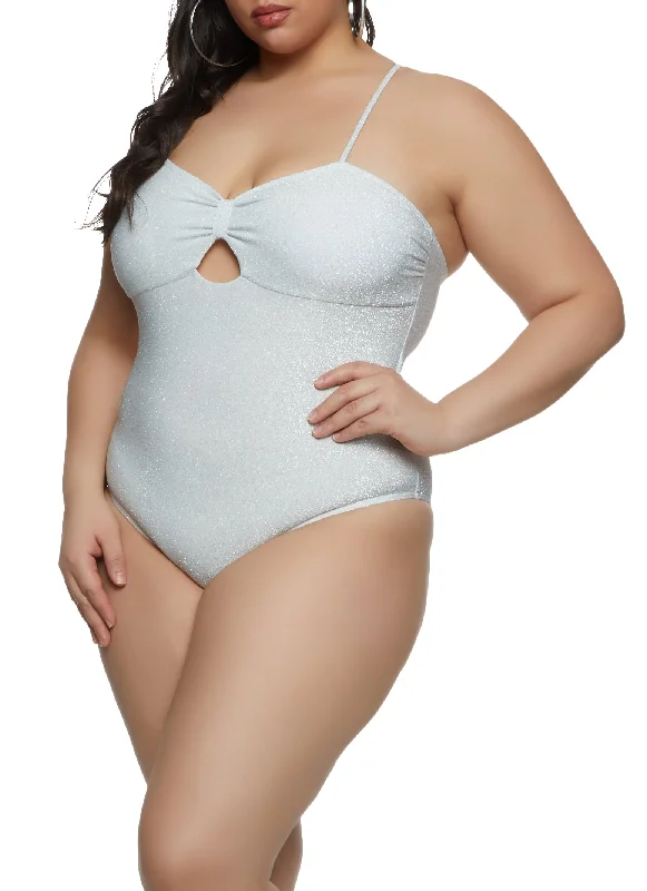 Plus Size Lurex Keyhole One Piece Swimsuit