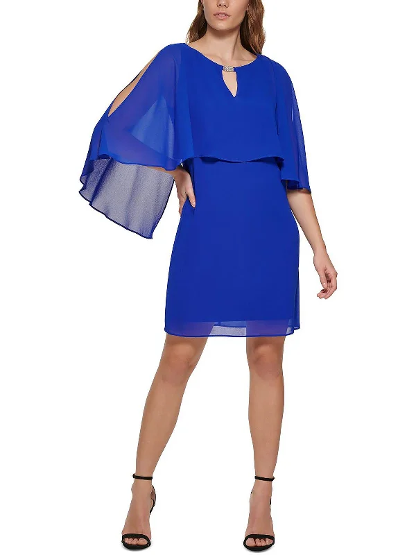 elegant party dressesWomens Chiffon Cape Overlay Cocktail and Party Dress