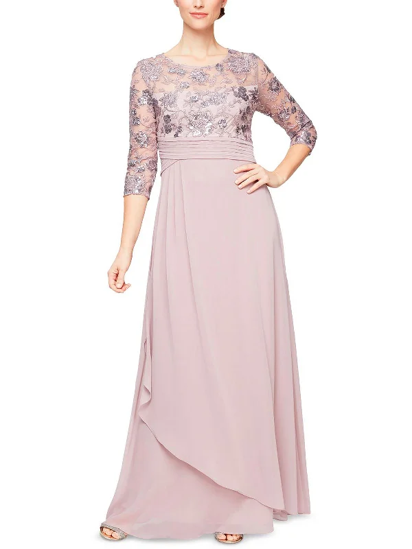 birthday party dressesPetites Womens Chiffon Embroidered Evening Dress